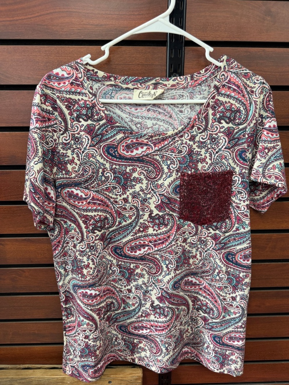 Women's Paisley Short Sleeve Tee with Burgundy Pocket